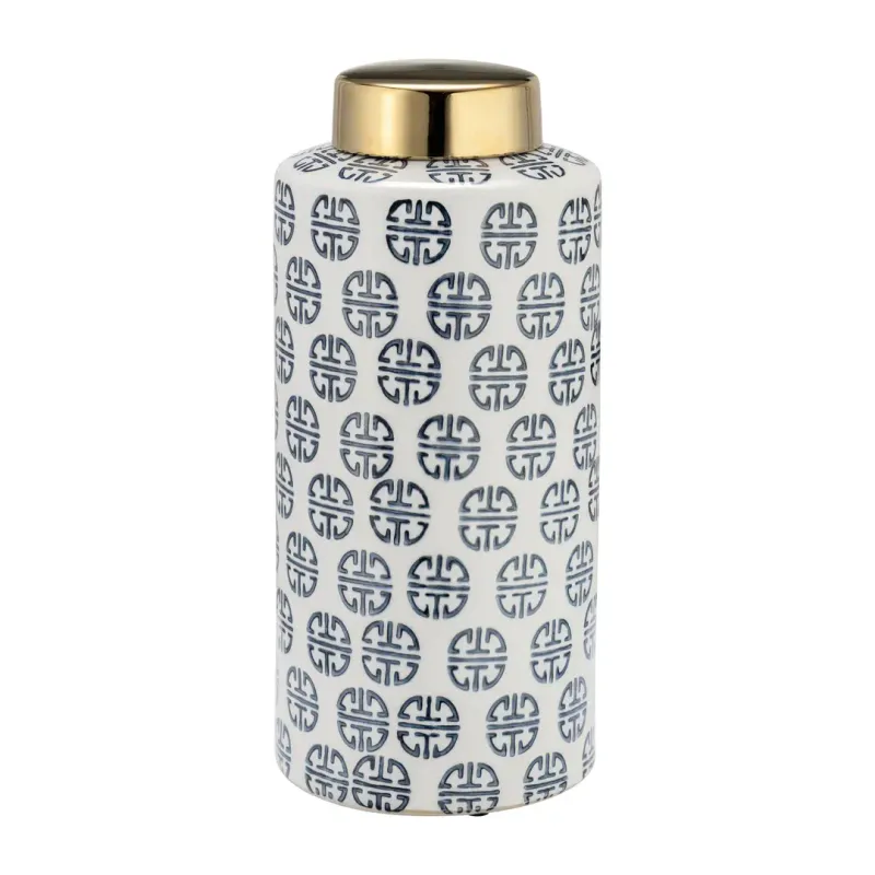 Navy and White Embossed Vase