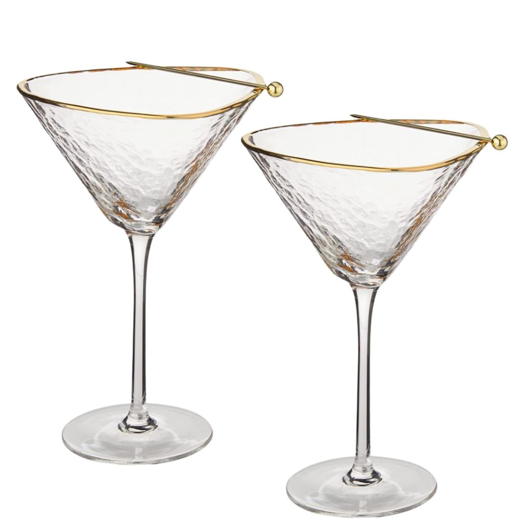 Handmade Hammered Martini Glasses, set of 2