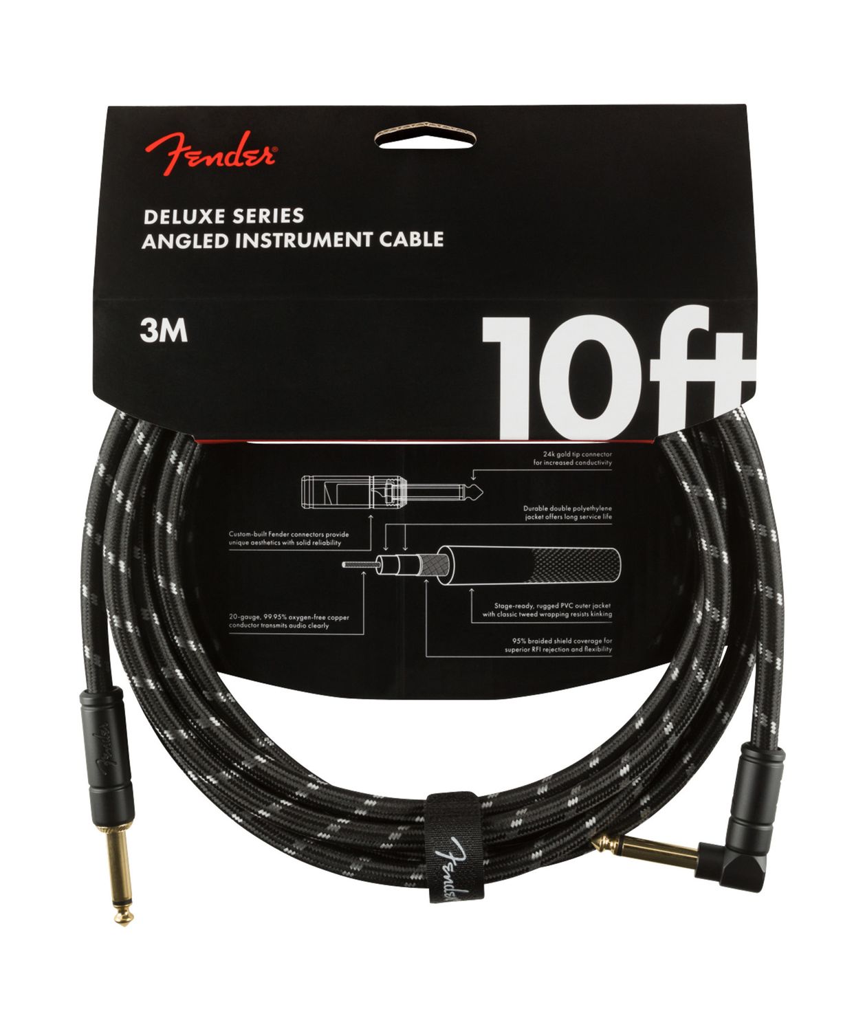 Fender Deluxe Series 10 ft Right Angle Black Tweed