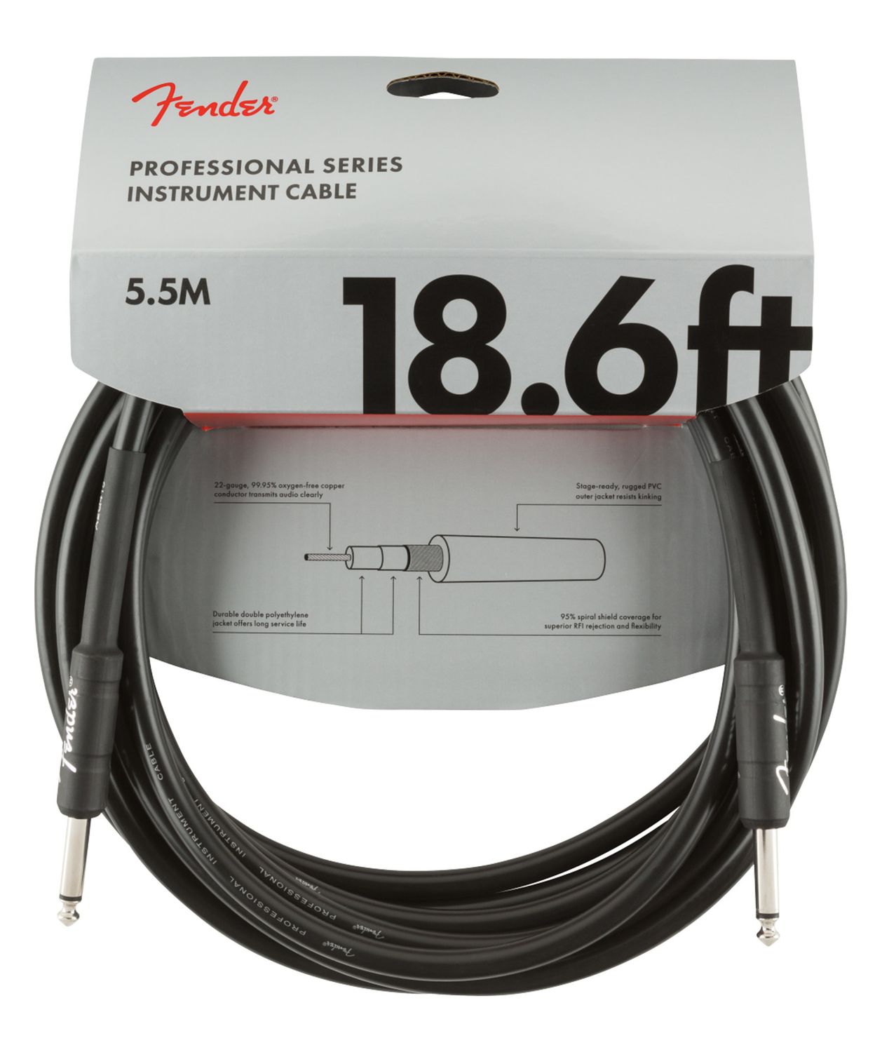 Fender Professional 18.6ft Instrument Cable, Black