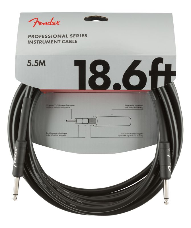 Fender Professional 18.6ft Instrument Cable, Black