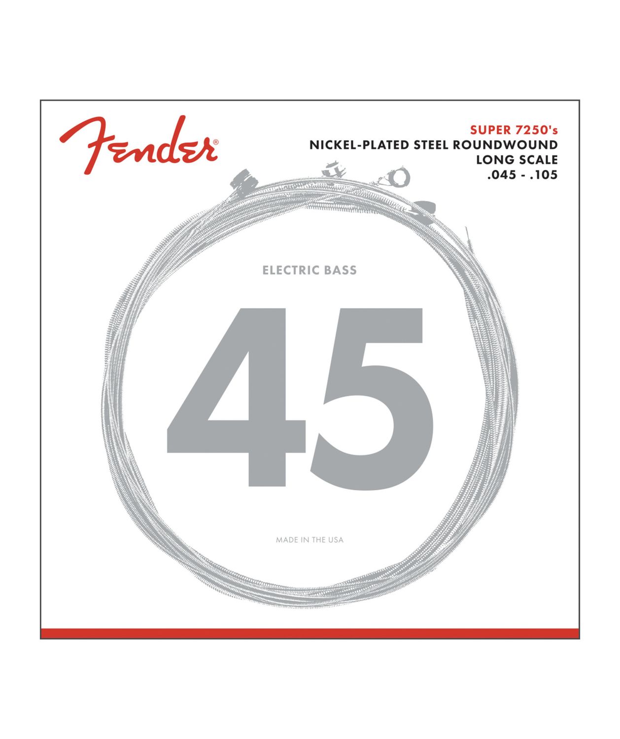 Fender 7250 Bass Strings, Nickel Plated Steel, Long Scale, 7250M .045-.105