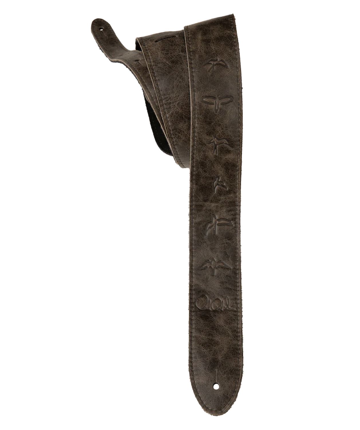 PRS 2&#39;&#39; EMBOSSED LEATHER BIRDS GUITAR STRAP WORN BLACK