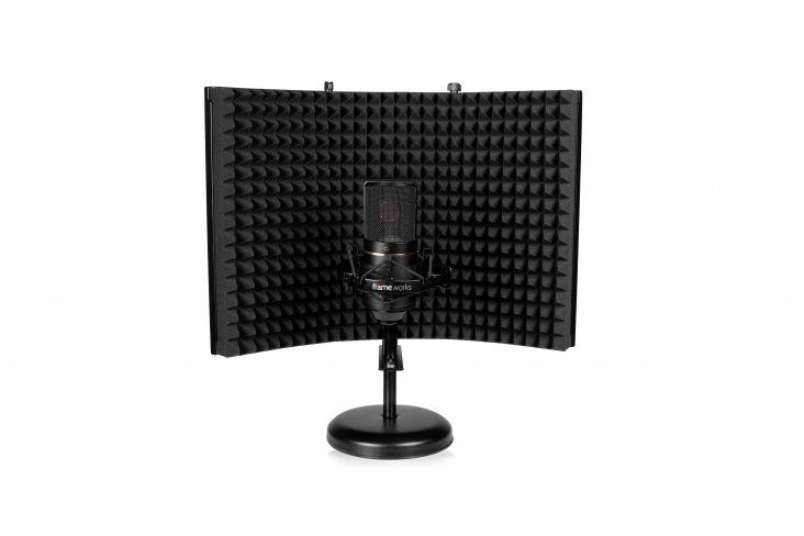 Frameworks Portable Desktop 12 x 16” Microphone Isolation Shield with Round Base Stand