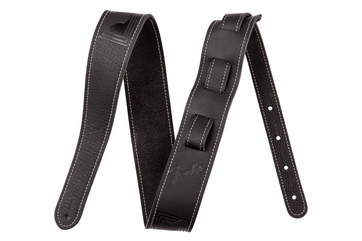 Fender Monogrammed Leather Strap, Black, 2"