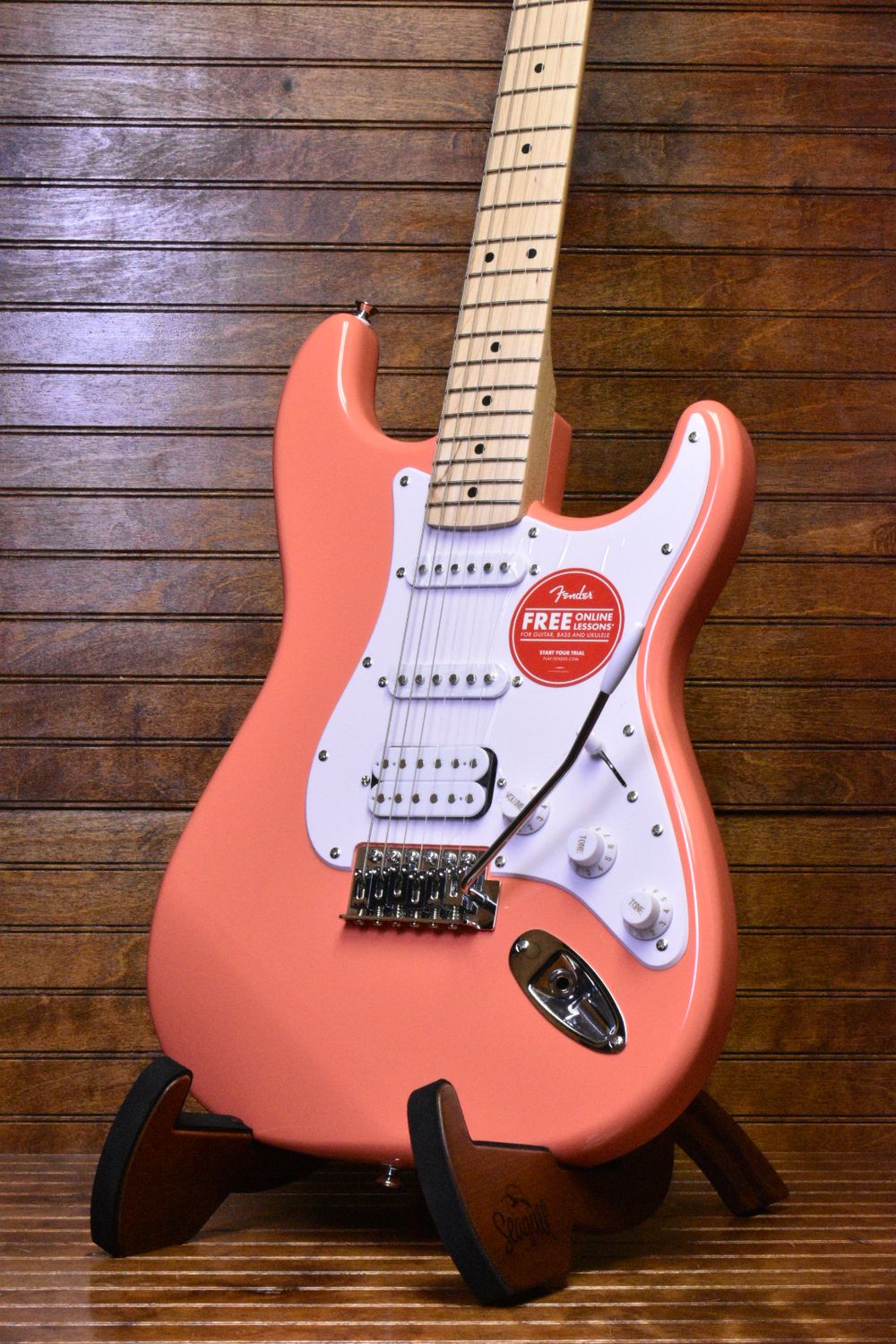 Squier Sonic® Stratocaster® HSS, Maple Fingerboard, White Pickguard, Tahitian Coral