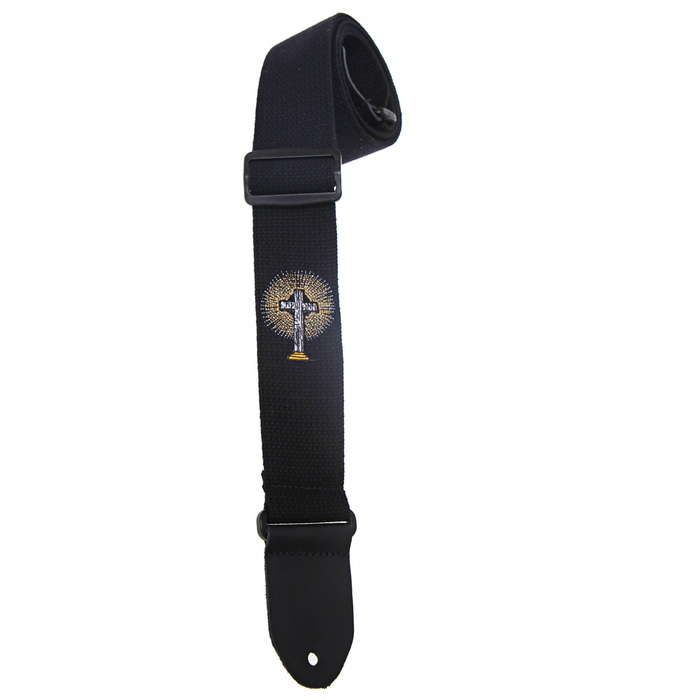 Henry Heller 2" Woven Cotton Embroidered Cross Guitar Strap, Black