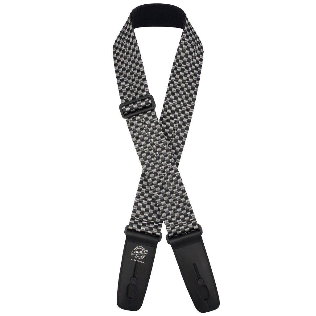 Lock-It 2" Poly Guitar Strap, Silver Checkerboard