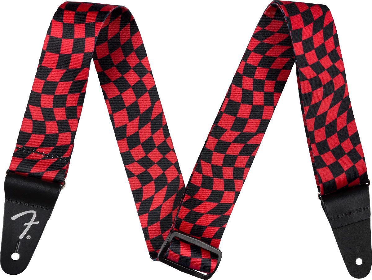 Fender Wavy Checkerboard Polyester Strap, Red