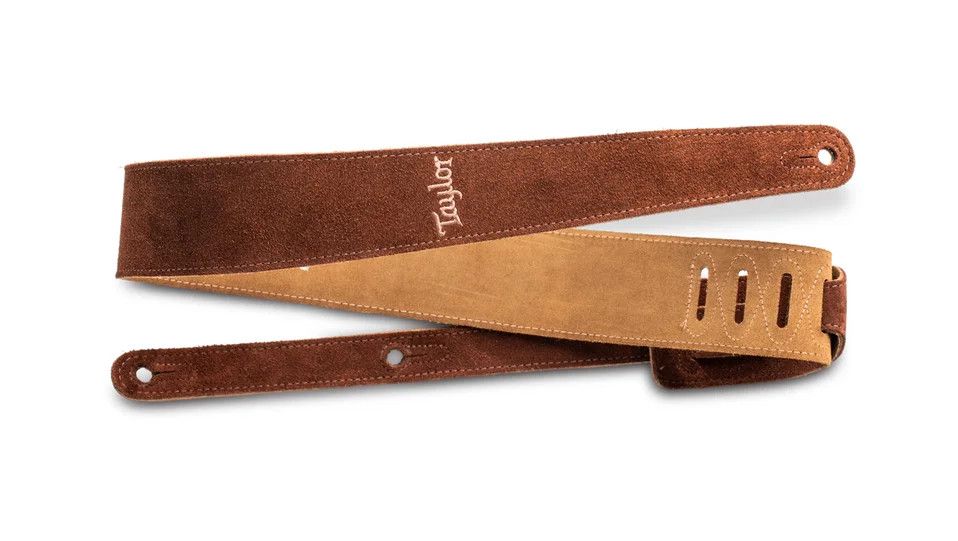 Taylor 2.5" Embroidered Suede Guitar Strap, Chocolate Brown