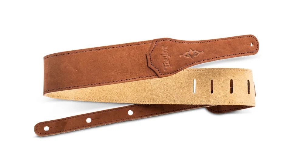 Taylor Gemstone 2.5" Sanded Leather Guitar Strap, Medium Brown