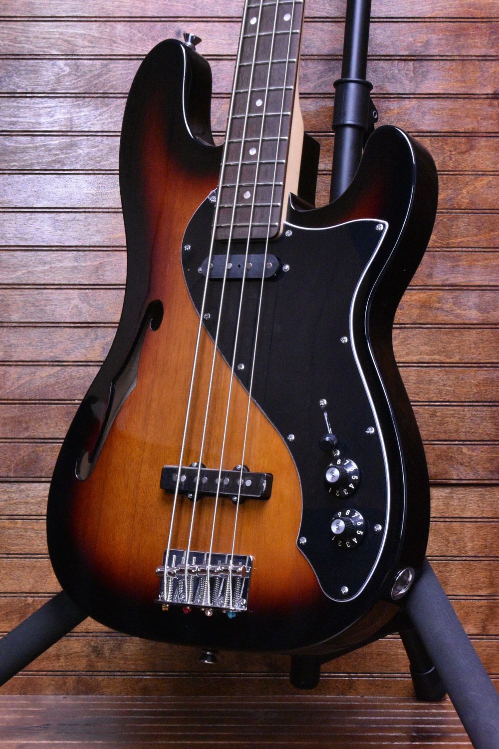Squier Paranormal Precision Bass® Thinline SJ, Laurel Fingerboard, Black Pickguard, 3-Color Sunburst