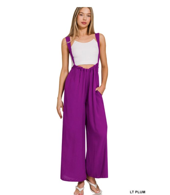 Woven Tie Back Suspender Jumpsuit