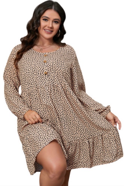 Leopard Spotted Print Long Sleeve Plus Dress