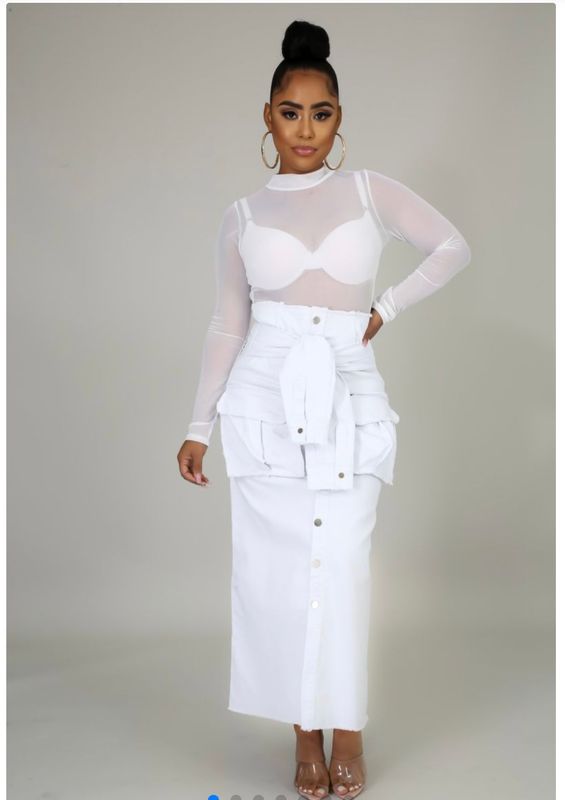 Trim Denim Maxi Skirt