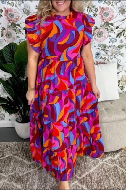 Ruffled Mock Neck Tiered Maxi Dress