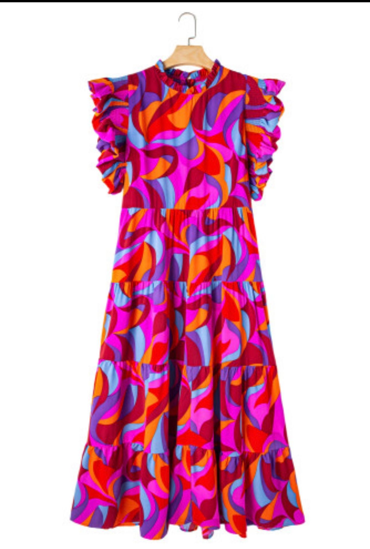 Ruffled Mock Neck Tiered Maxi Dress