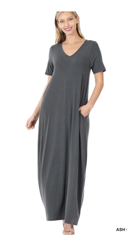 V-Neck Short Sleeve Maxi Dress