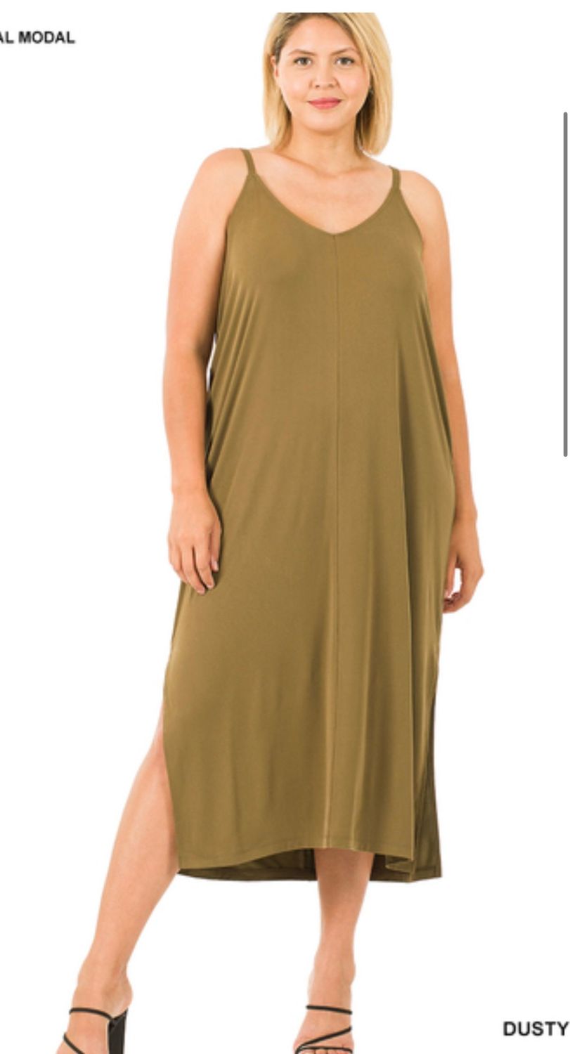 V-Neck Cami Midi Dress
