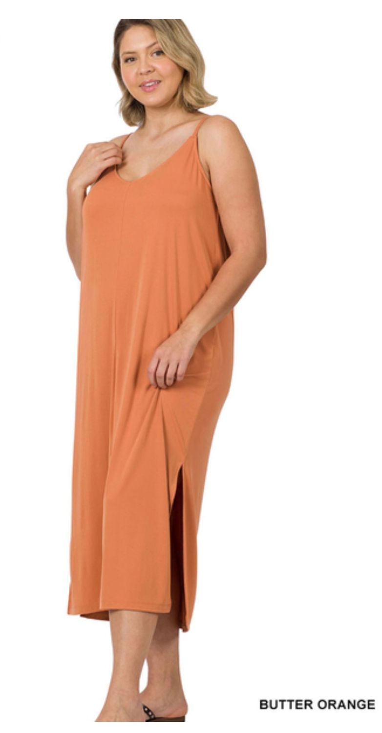 V-Neck Cami Midi Dress`