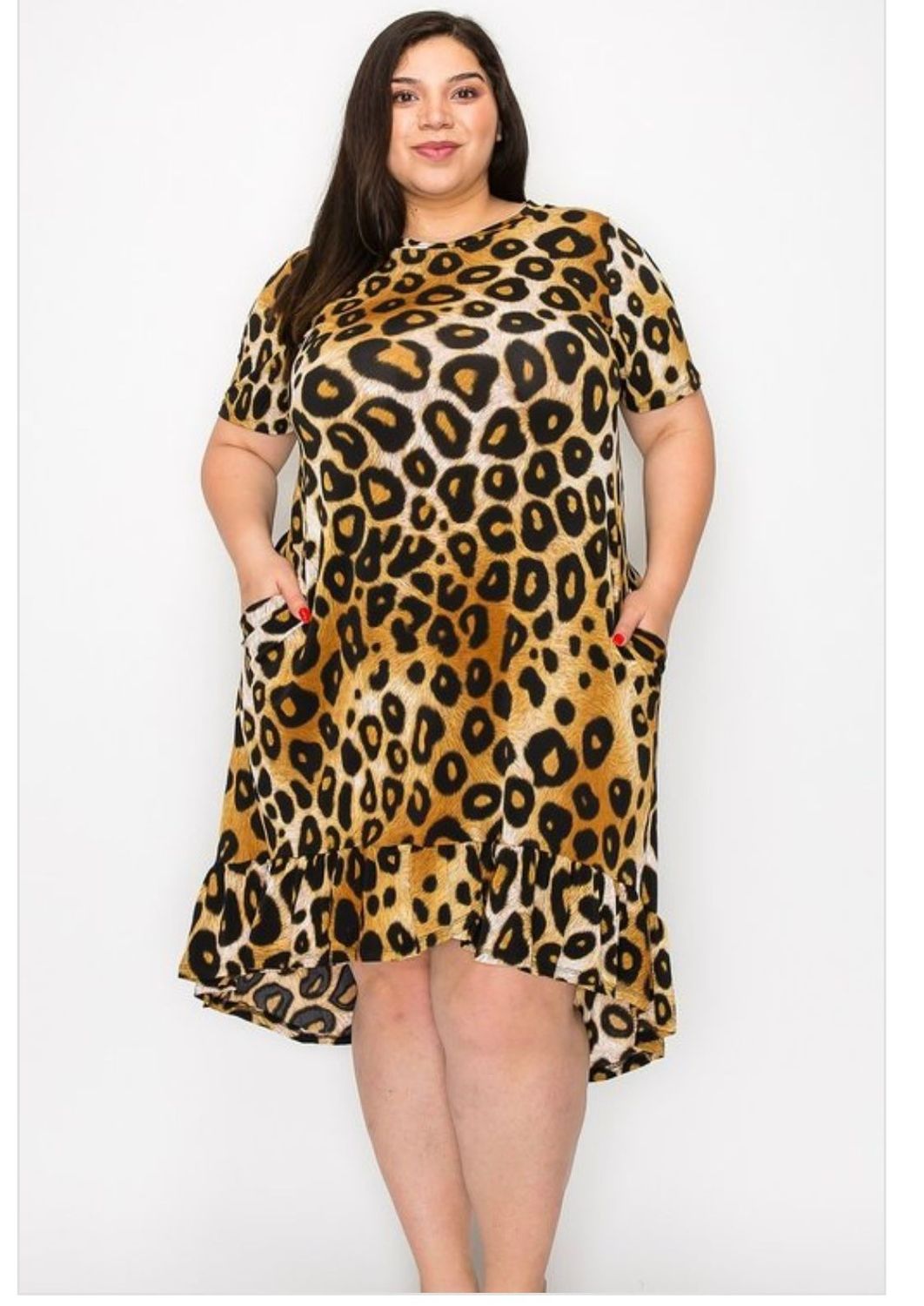 Extra Plus Size Leopard Print Ruffle Bottom Dress