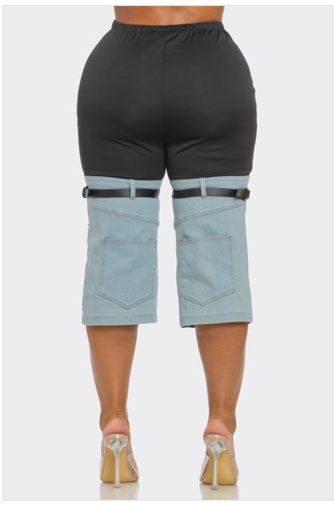 Color Block Denim Cropped Pants