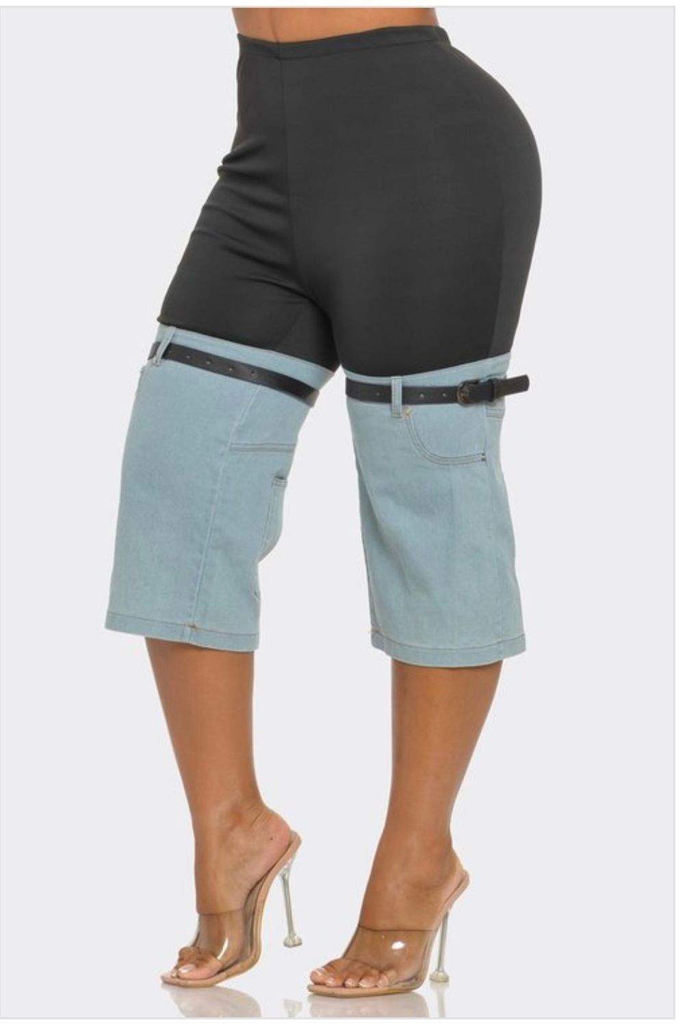 Color Block Denim Cropped Pants