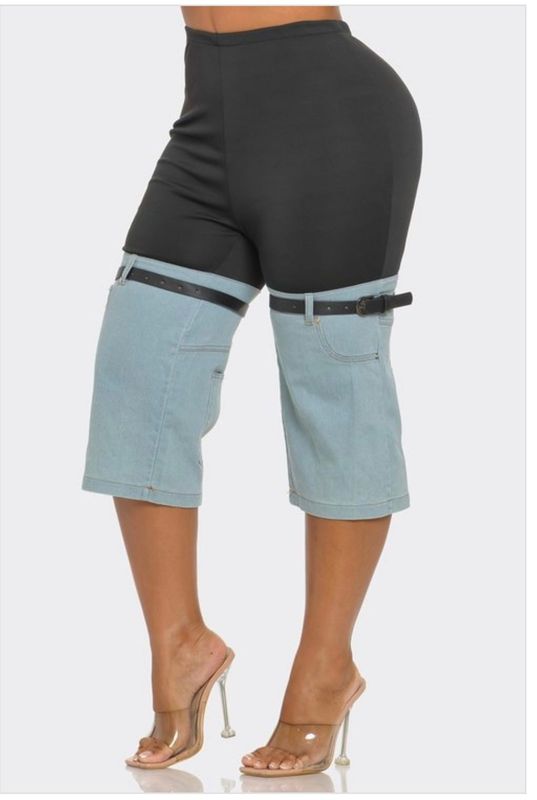 Color Block Denim Cropped Pants