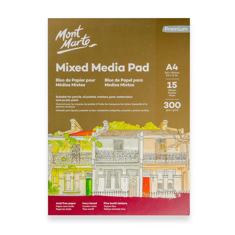 Block Mix Media Premium Mont Marte 300 g/m² A4 15 hojas