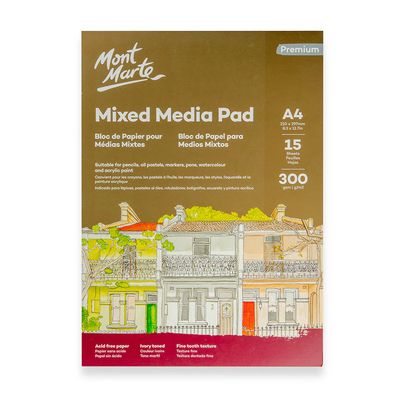 Block Mix Media Premium Mont Marte 300 g/m² A4 15 hojas