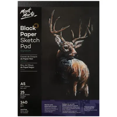 Block de Bocetos de Papel Negro Mont Marte, 140 g/m², A5, 25 hojas