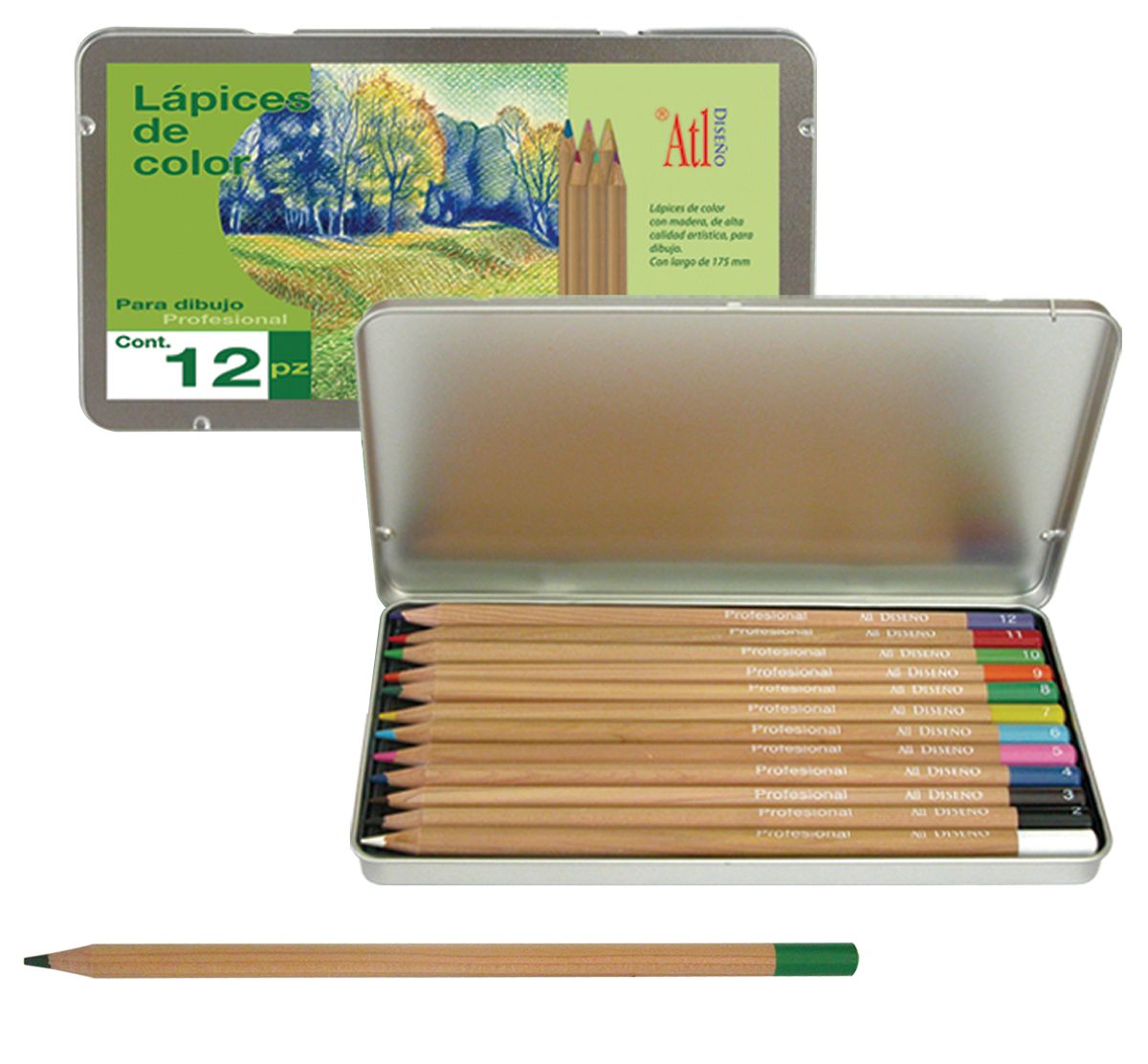 Lápices de color profesional caja metálica c/12 piezas