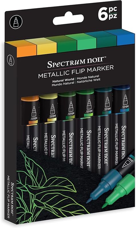 Marcador Spectrum Noir Metalico FLIP, Color MUNDO NATURAL, base agua caja c/6 piezas