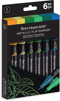 Marcador Spectrum Noir Metalico FLIP, Color MUNDO NATURAL, base agua caja c/6 piezas