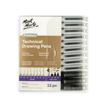 Estilógrafo Premium de dibujo técnico Mont Marte estuche c/12 piezas, tinta Alemana, punta japonesa.