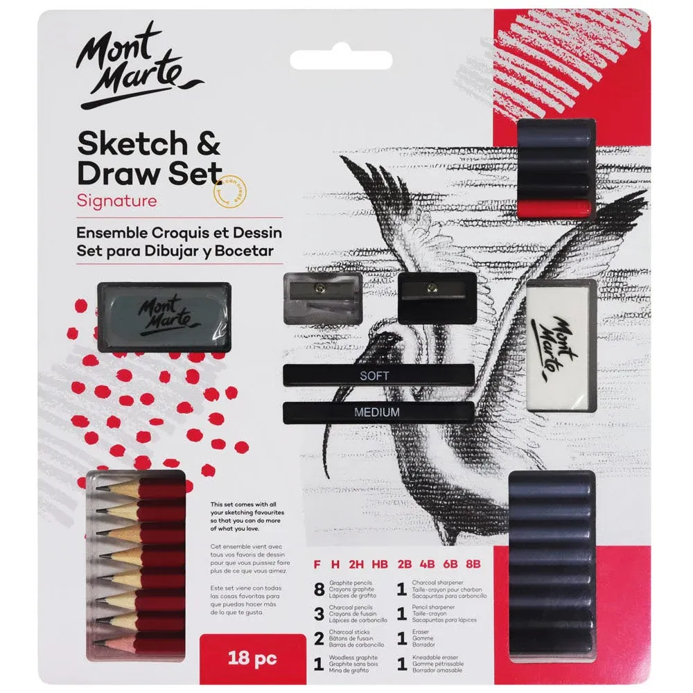 Set para dibujo y boceto, Mont Marte, para artistas c/18 piezas