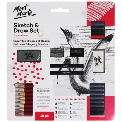 Set para dibujo y boceto, Mont Marte, para artistas c/18 piezas