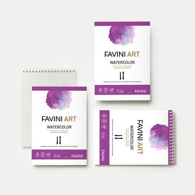 Cuaderno FAVINI ART para ACUARELA  300grs. A5, 10 hojas, 210x297, 25% algodón reciclado. Hecho en Italia.