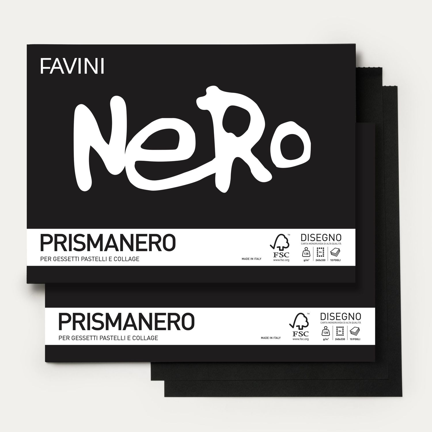 Cuaderno FAVINI, PRISMA NERO 128grs. 240x330 10 hojas. hecho en Italia.