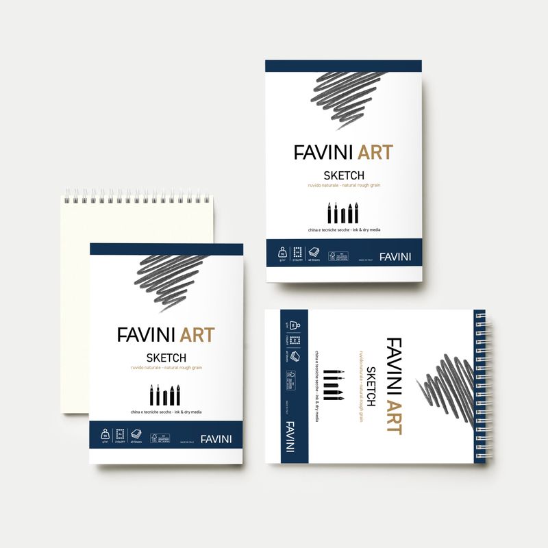 Cuaderno FAVINI ART SKETCH A4. 90g/m2, 210x297 40 hojas, hecho en Italia.