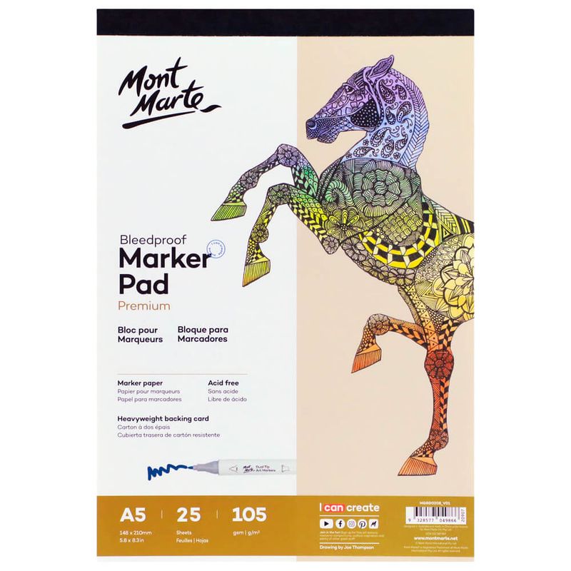 Bloc para Marcadores Premium, Mont Marte, 105 g/m², A5, 25H.