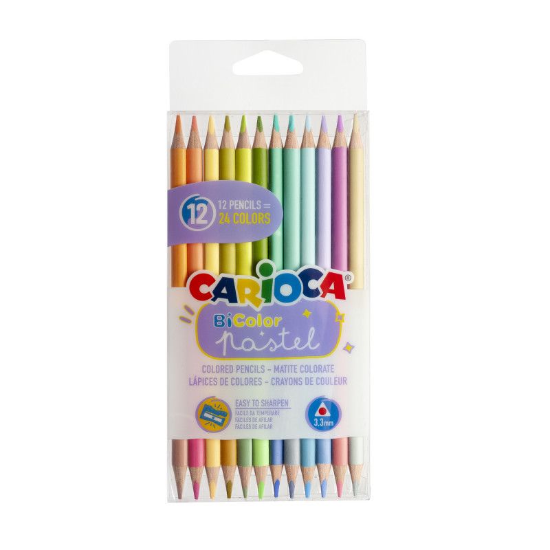 Lápiz de color Carioca TRIANGULAR BICOLOR PASTEL caja c/12 piezas