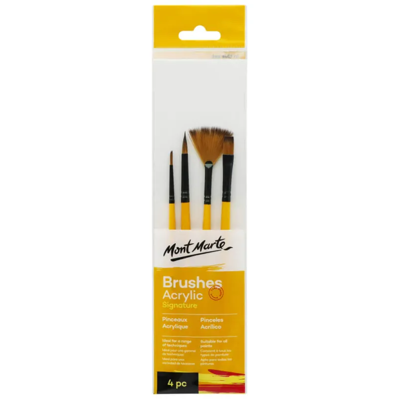 Set Pinceles para Acrílicos taklon, Mont Marte, c/4 piezas