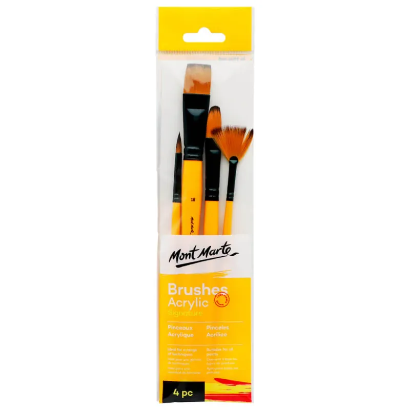 Pinceles para Acrílicos taklon Mont Marte,  c/4pzas