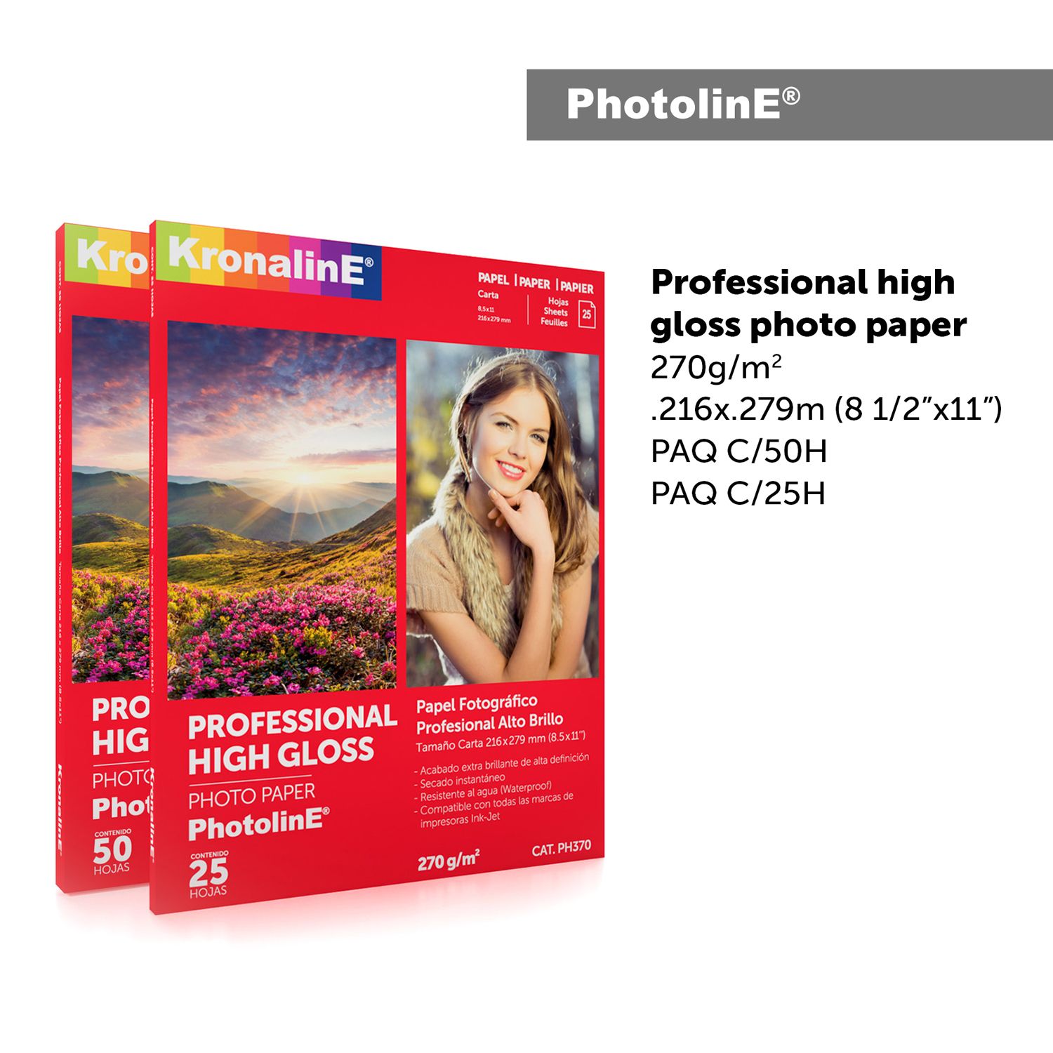 Papel fotográfico PROFESSIONAL HIGH GLOSS PH370 KRONALINE 25 hojas, 270 g/m2
