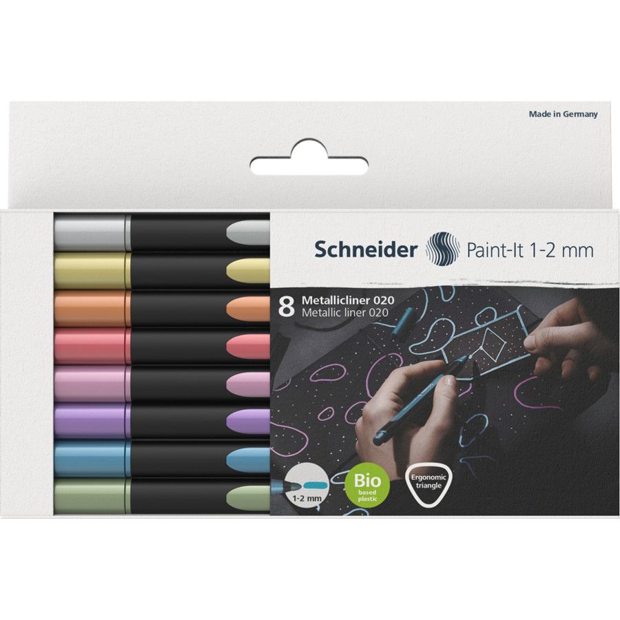 Marcadores SCHNEIDER Metálicos caja c/8 piezas punta 1-2mm