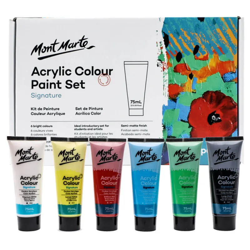 Juego de pintura Acrílica, C/6 unidades x 75 ml. Mont Marte