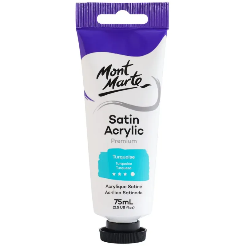 Pintura Acrílica Satinada de Primera Calidad, tubo de 75 ml Turquesa. Mont Marte