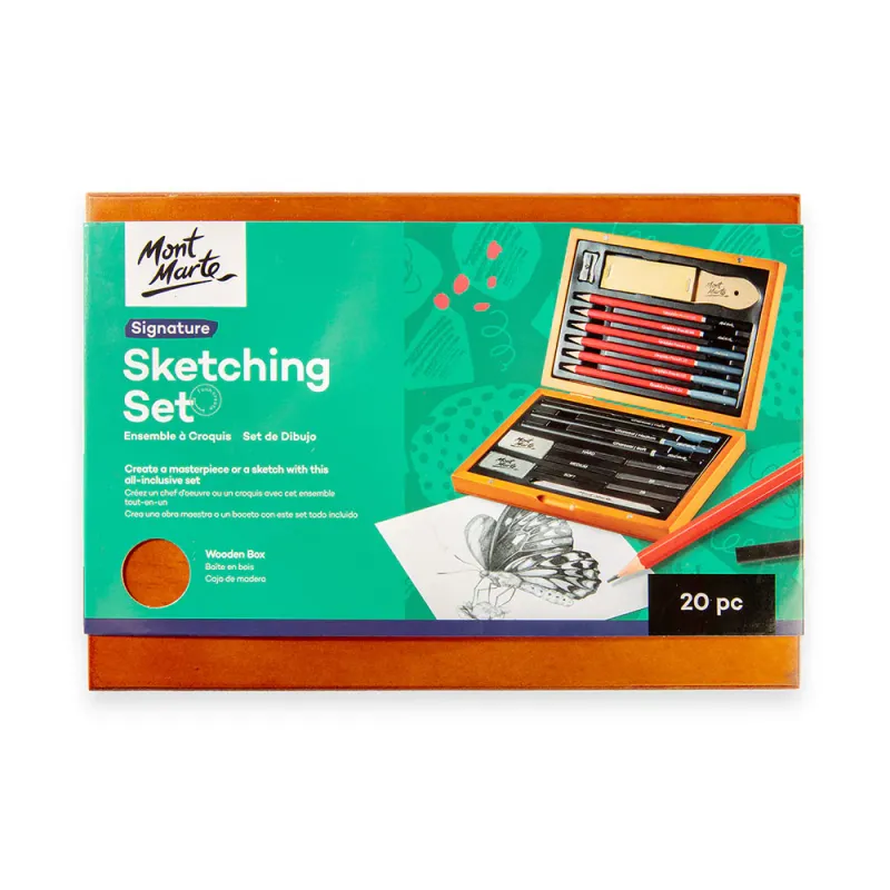 Juego de dibujo Mont Marte en caja de madera, 20 piezas