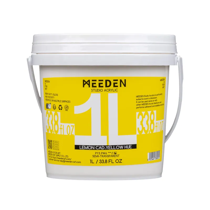 Pintura Acrílica Profesional MEEDEN Studio, Tono Amarillo Limón Cadmio, 1 Litro, Cuerpo Pesado.